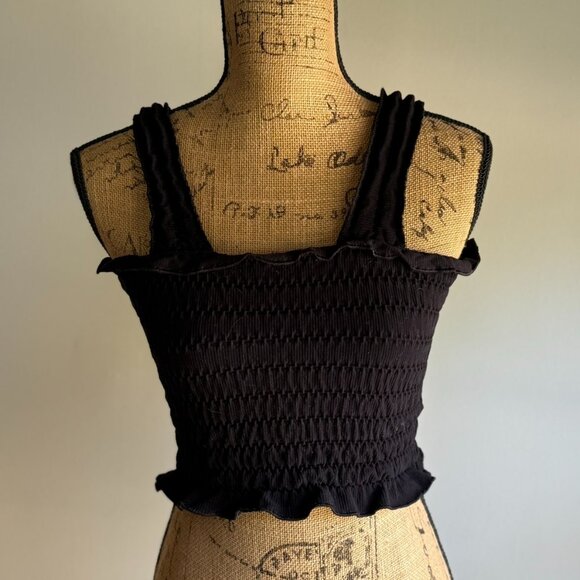 Anthropologie • The Regan Black Seamless Smocked Square-Neck Tank - Picture 10 of 16